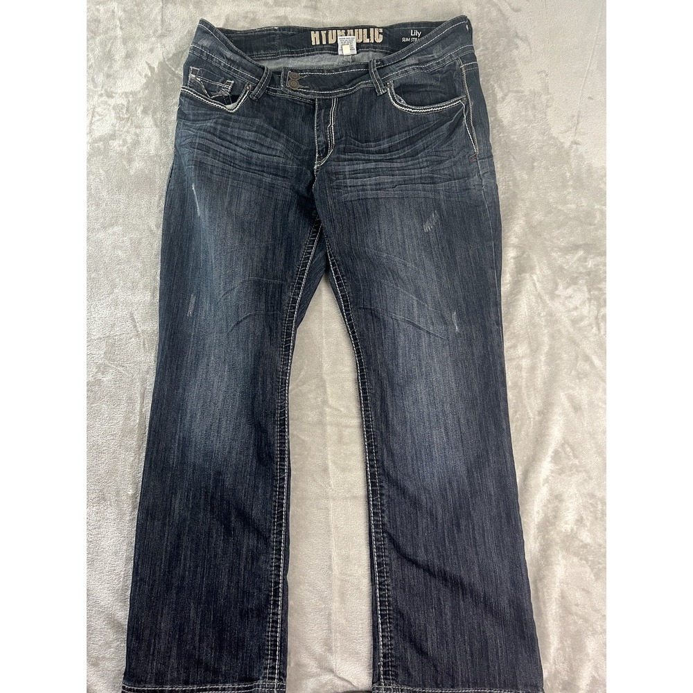Hydraulic 14W Lily Slim Straight Embellished Pocket Denim Blue Jeans Women's